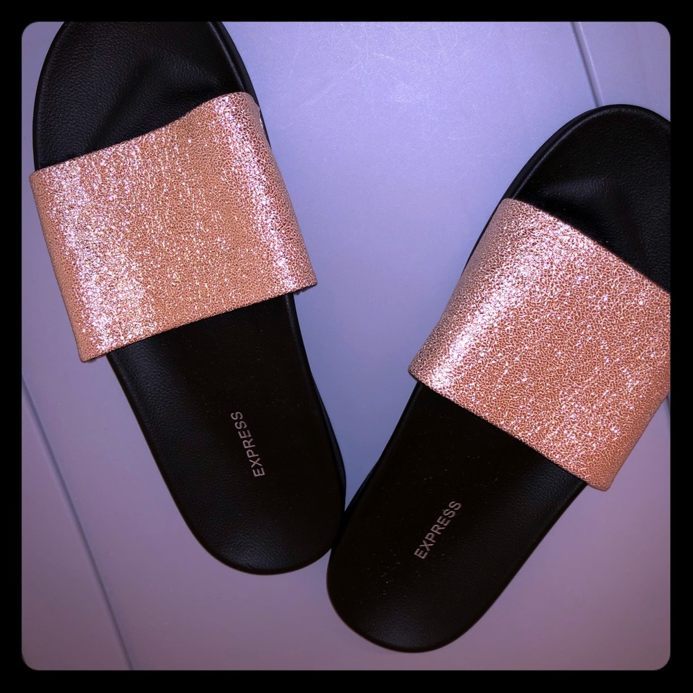 Express Glitter Gold and Black Slides